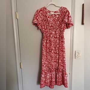 Max Studio Red and White Floral Maxi Dress